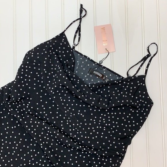 Missguided black polka dot, drape front dress NWT - Picture 4 of 16